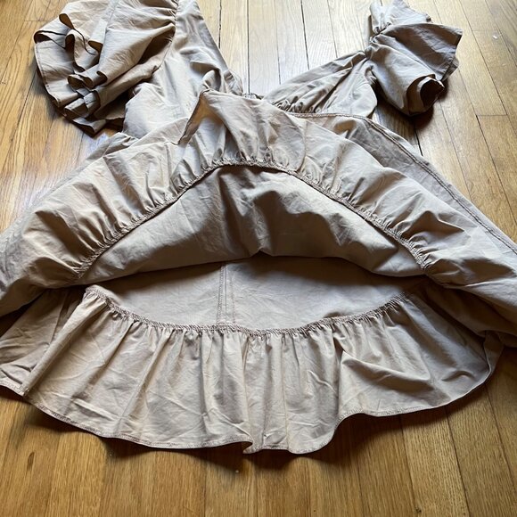 Asos Luxe Size 14 NEW Beige Cotton One Shoulder Dress w Corset Detail & Ruffles - Picture 16 of 16